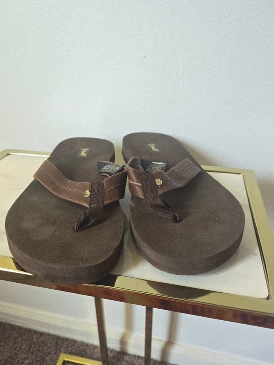 Teva Men’s Voya Flip Leather Sandals Brown Mush Topsole Leather Straps Size 11 main image 2